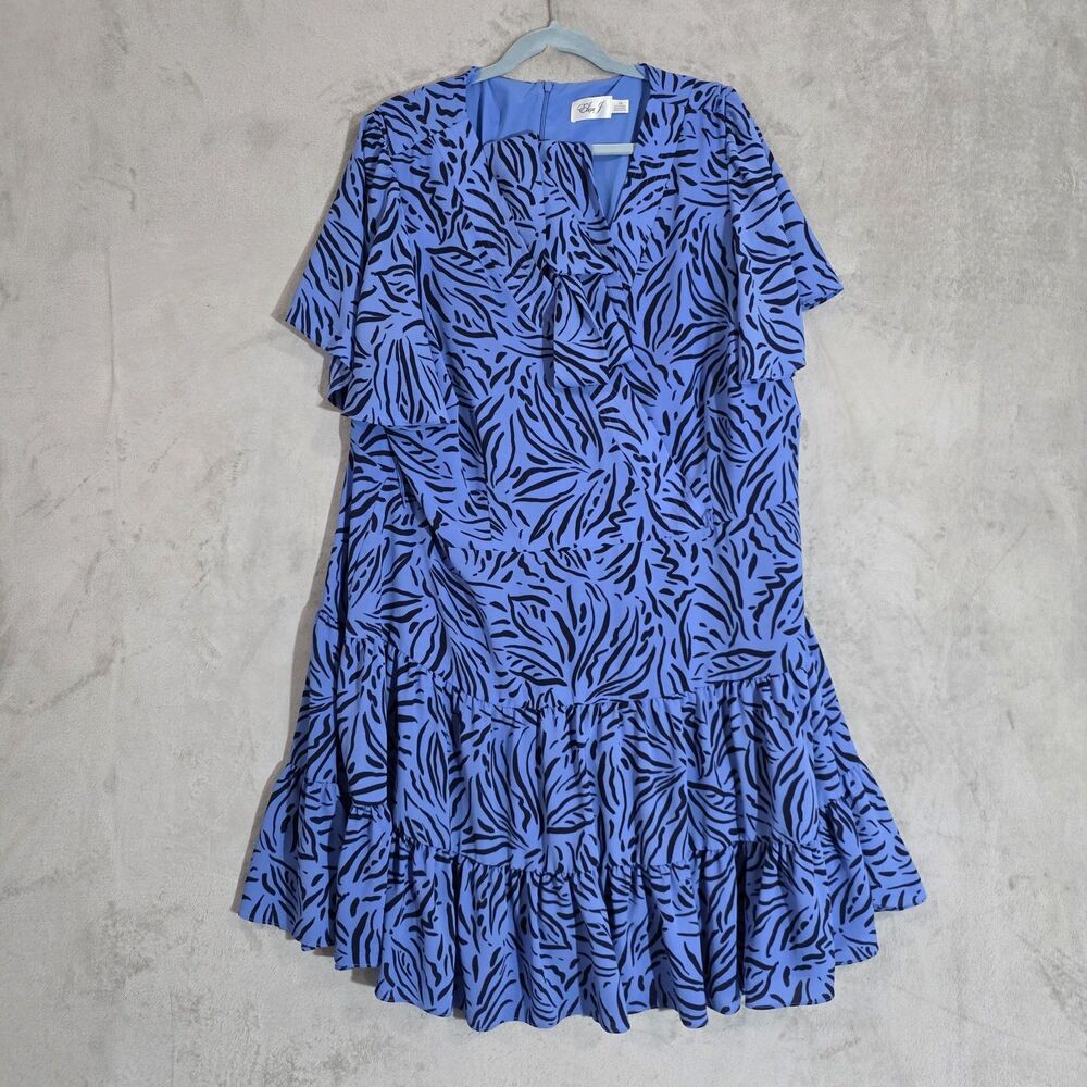 Eliza J. Zebra Print Tiered Dress Blue Sz 22W